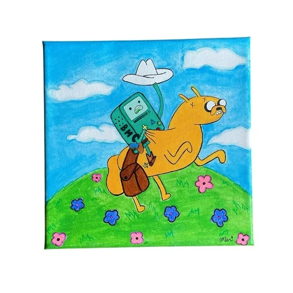 Adventure time cowboy beemo riding Jake the dog hand painted canvas art - Picture 4 of 16